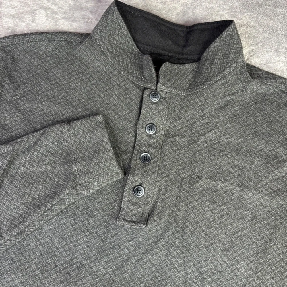 Straight Down‎ Pullover Men Large Grey Henley Mock Neck 1/4 Button Golf Sweater